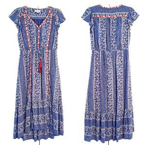 THML Floral Embroidered Tassel Maxi Dress